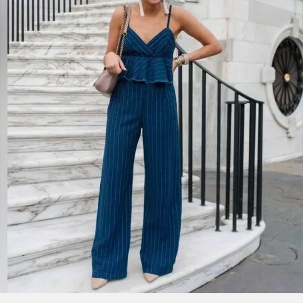 Anthropologie ett:wa Blue Pinstripe Jumpsuit